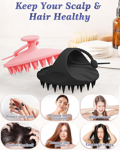 Manmihealth Large Hair Scalp Scrubber, One-piece Silicone Scalp Massager for Wet Dry, Long Bristles Shampoo Brush for Dandruff Removal and Hair Growth with Free Strap&Hook.(Style 2 Black)