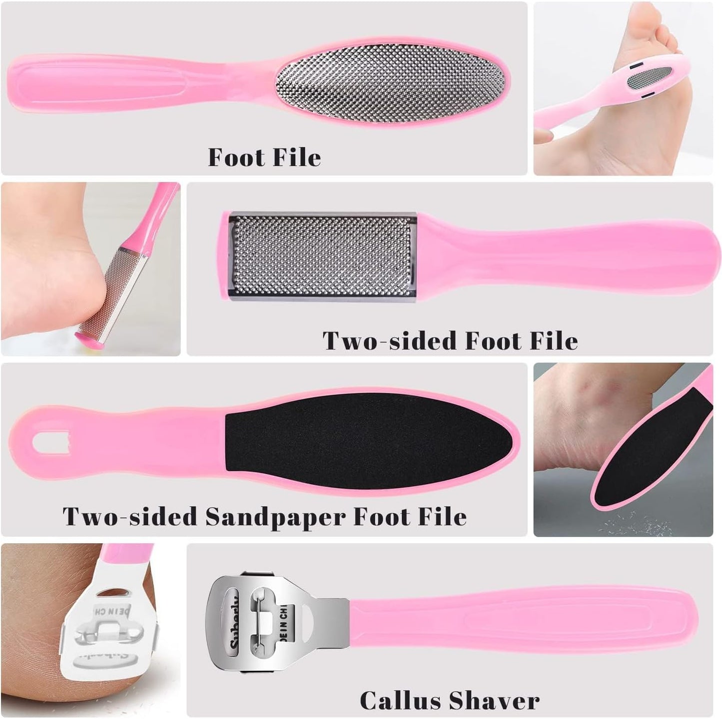 Professional Foot Care Kit, 30-Piece Pedicure Set with Foot File, Callus Shaver, Hard Skin Remover (Pink)