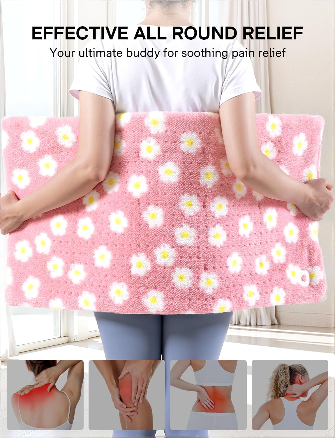 ALLJOY King Size Heating Pad for Back Pain Relief, 33”x 17” Extra Large Heating Pad for Period Cramps, FSA Eligible HSA, Portable Heat Pad for Neck and Shoulders, Birthday Gifts for Women Men - Pink