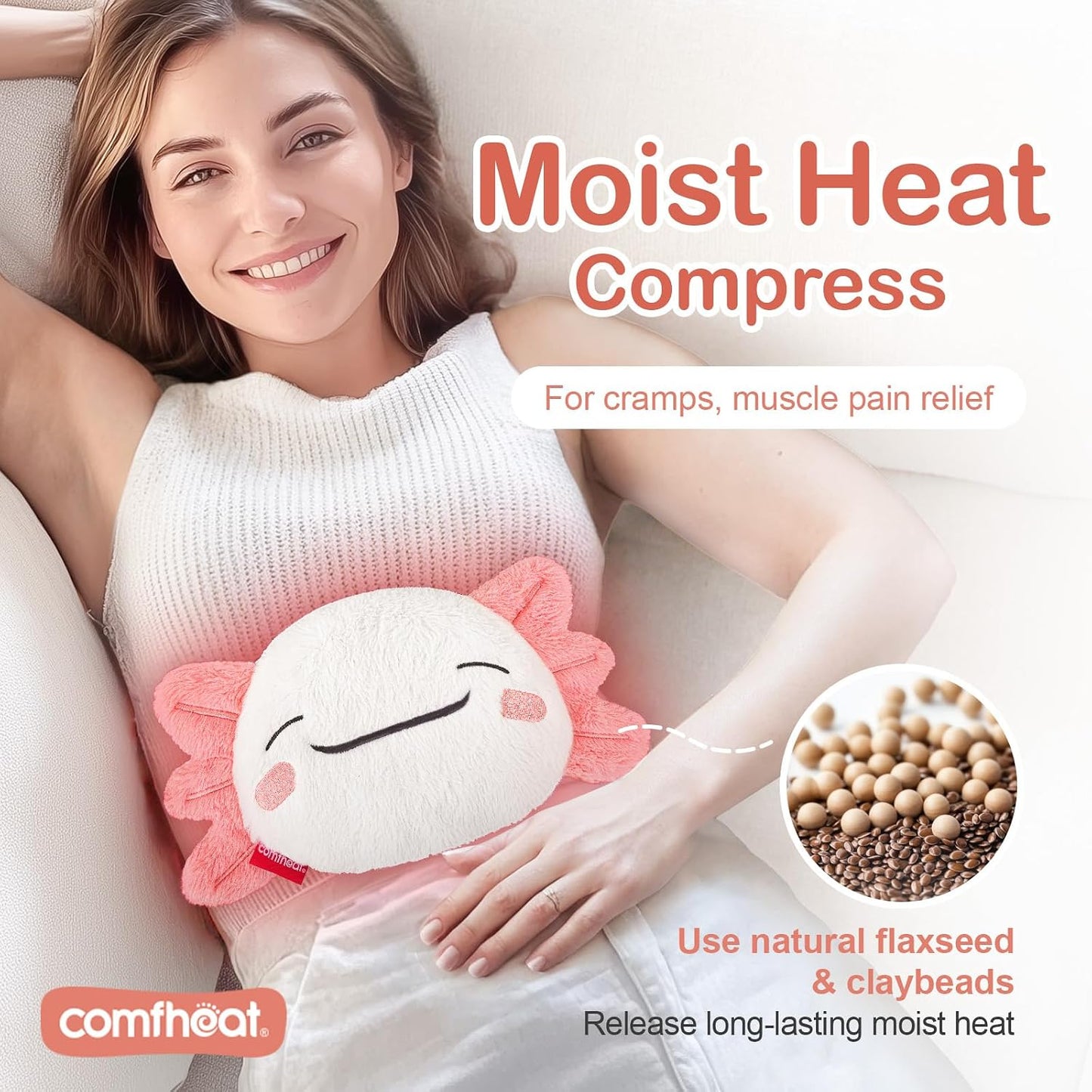 Microwave Unscented Heating Pad for Pain Relief, Moist Heat Pack Hot Compress for Period Cramps, Shoulder, Muscles, Cute Cloud Plush Heating Pad, Gift for Girl Women, with Washable Cover