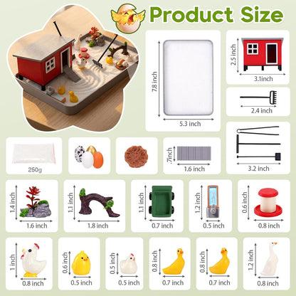 Chicken Zen Garden for Desk - 20Pcs Desk Zen Garden Kit with Coop, Sand, Hen Figurines & Rakes for Office Decor, Meditation and Stress Relief, White Elephant Gifts for Chicken Lovers