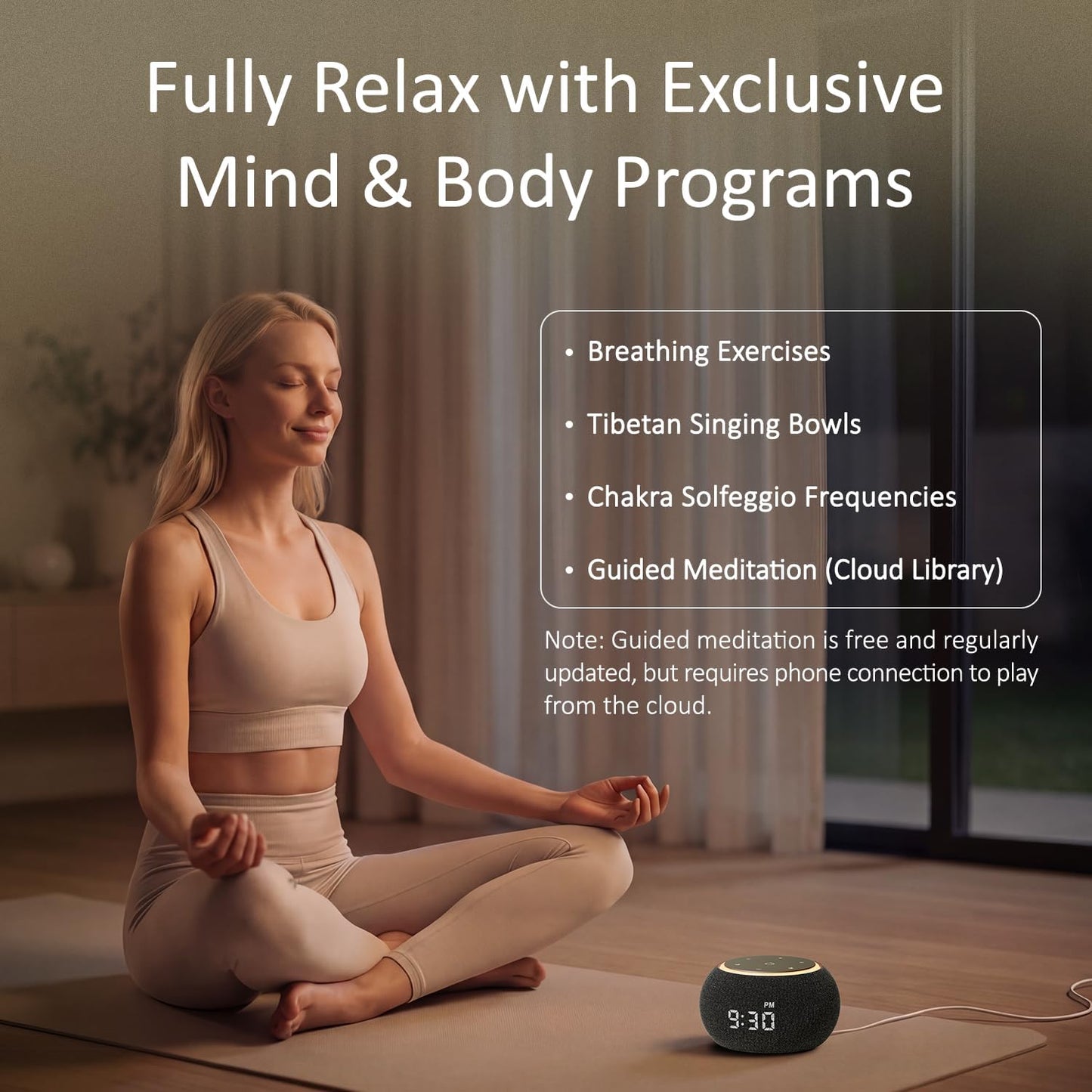Hotmoon Alarm Clock with Sound Machine for Sleep, Luna Pro Dual-Stage Smart Alarm, 507 Sounds & 10 Healing Frequencies (108-963Hz), Pink Green Brown White Noise for Sleeping Adults Meditation, Plug In