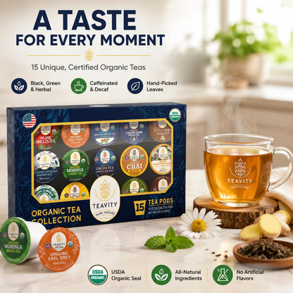 Organic Chamomile and Lavender Tea Pods for Keurig - Decaf Herbal Tea for Keurig K Cups - Honey Chamomile Lavender by Teavity (12 Tea Pods)