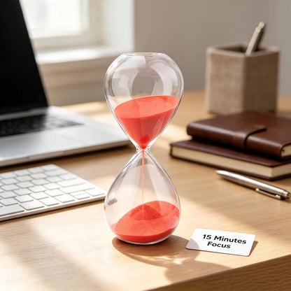 Hourglass, HoveBeaty Black Sand Timer, 15 Minute Hand-Blown Glass