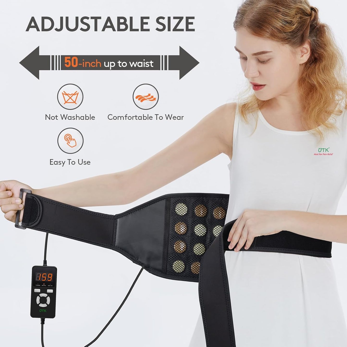 UTK Vibrating Far Infrared Heating Pad for Back Pain Relief, Hot Enough, Fathers Day Dad Gifts for Men, Massager Heating Pads for Lower Back, 16 Timers Auto-Off, 20 Natural Jade, 35-55" Adjustable