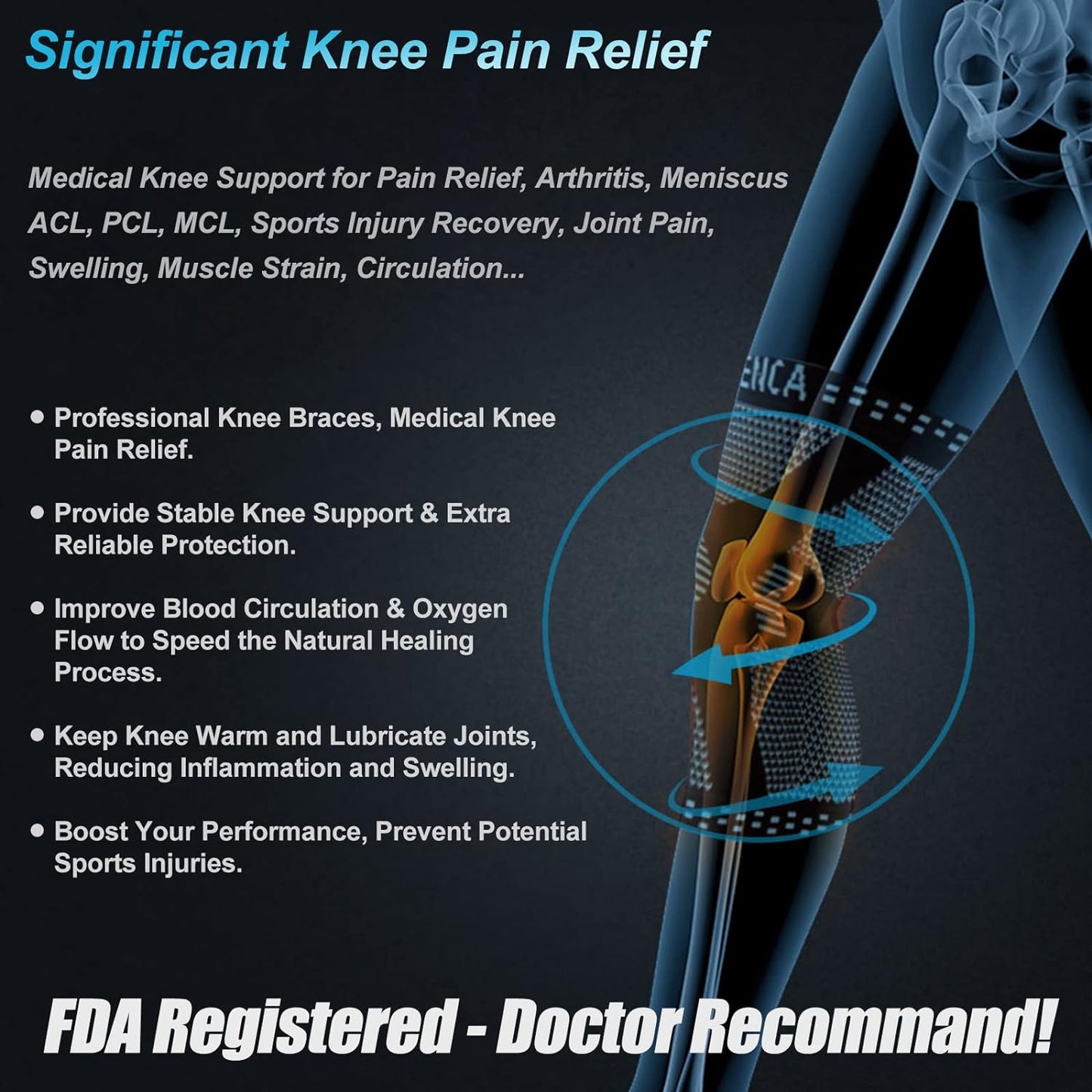 NEENCA Professional Knee Brace for Pain Relief, Medical Knee Support with Patella Pad & Side Stabilizers, Compression Knee Sleeve for Meniscus Tear, ACL, Joint Pain, Runner, Workout (Black, Medium)