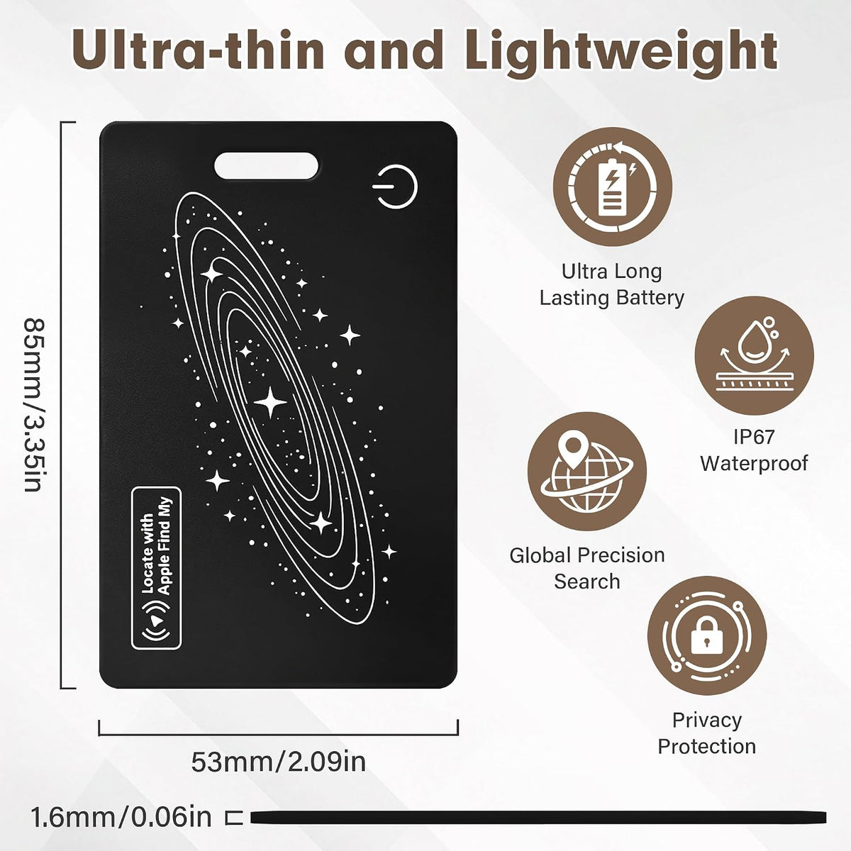 Smart Wallet Tracker Card (iOS Only) - Item Finder for Luggage, Keys & Passport 、Compatible with Apple Find My、Slim, Rechargeable & IP68 Waterproof (4 Black)