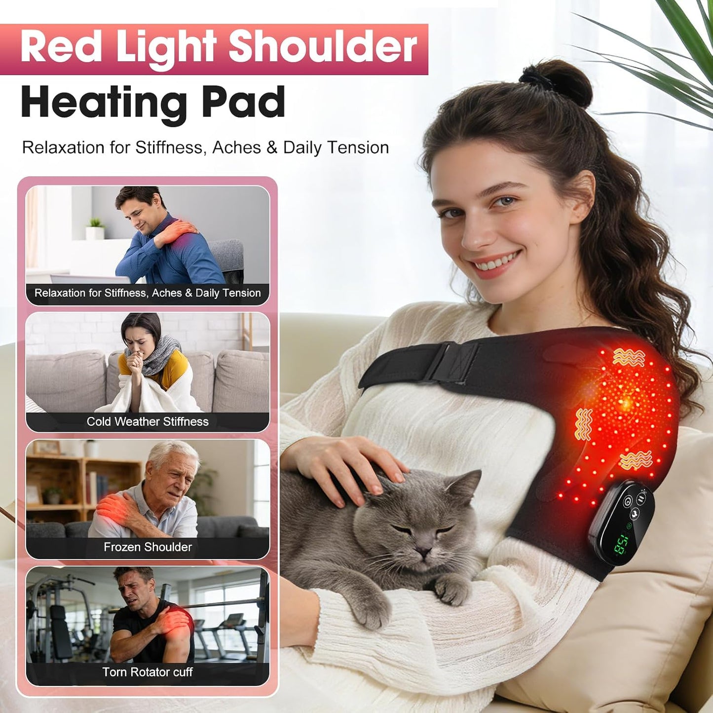 Cordless Shoulder Heating Pad with Massage, Heated Shoulder Wrap Massager for Pain Relief Deep Tissue, Rotator Cuff Heating Pad Frozen Shoulder