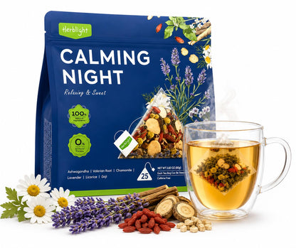 Herblight Sleep Tea with Valerian Root & Ashwagandha, Caffeine Free Bedtime Tea, Night Time Tea for Sleeping, Cortisol Calm Herbal Tea, Whole Leaf Pyramid Tea Bags, 25 Count