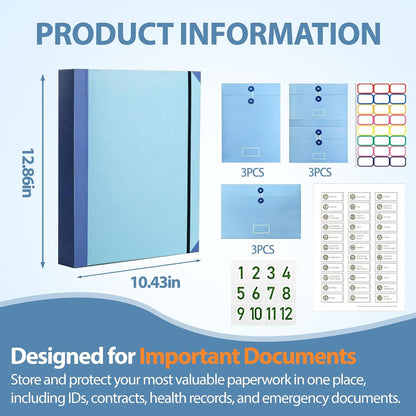 The Life Book Document Organizer - Binder for Important Documents, The Folio in Case I Die Binder, Family Emergency Planner, End of Lifeorganizer Paper File Folio Organizer with Labels(Blue)