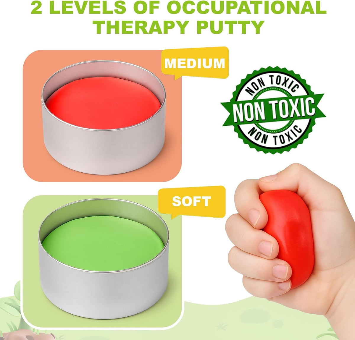 2 Pack Therapy Putty for Kids – Farm & Forest Theme Sensory Putty with Medium and Soft Resistance, Occupational Therapy Putty for Hand Exercises, Fine Motor Skills, Autism Sensory Play