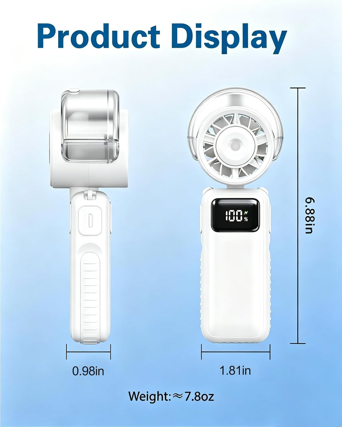 Portable Handheld Air Conditioner Fan with Mist,6000mAh Rechargeable Personal Misting Cooling Fan,5Speed Foldable Mini Water Spray Air Cooler,Turbo Hand AC Fan for Travel,Camping,Gifts Men/Women-White