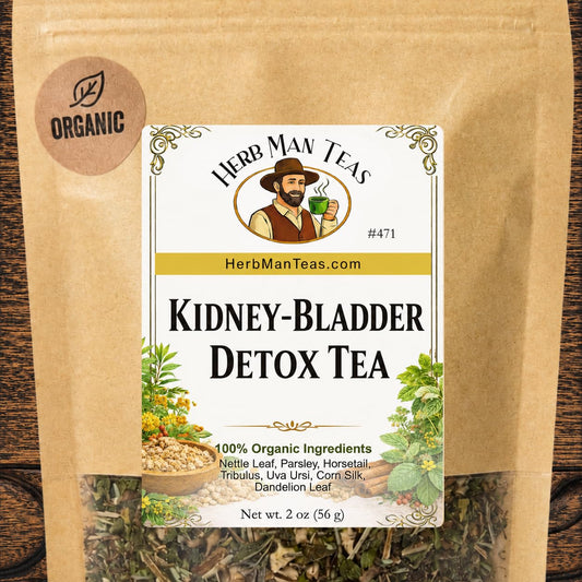 KIDNEY-BLADDER DETOX TEA to reduce swelling & nighttime urination - formulated by master herbalist Khabir - 100% Organic, Non-GMO, No Additives Organic: Nettle Leaf, Horsetail, Tribulus, Uva Ursi, Dandelion Leaf, Juniper Berry, Corn Silk
