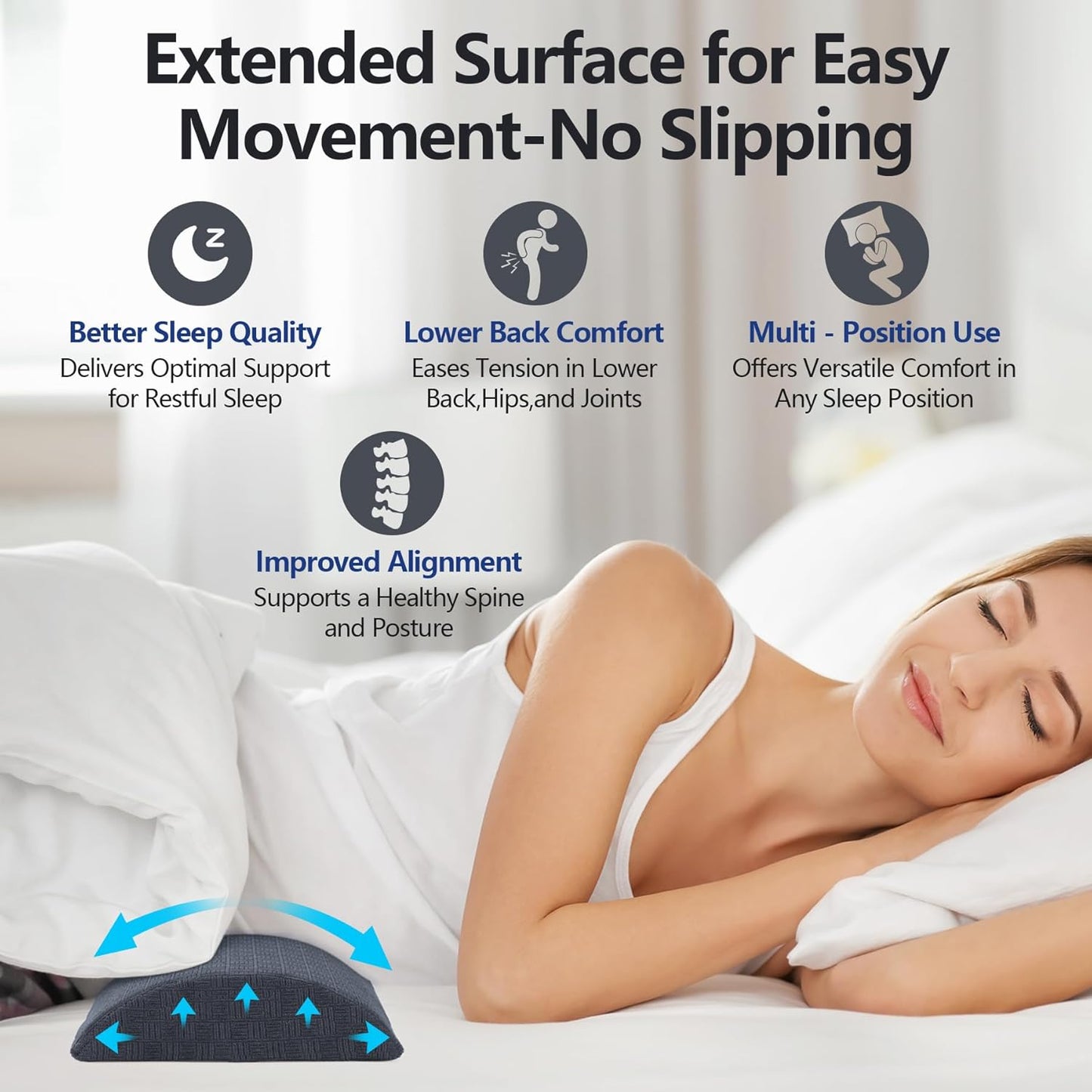 Cozyhealth - 3.15"H*23.6"L - Soft Lumbar Pillow for Sleeping, Memory Foam Back Lumbar Support Cushion for Lower Back Pain Relief Bed Waist Sleep Support Pillow for Side, Back Sleepers (White, Large)