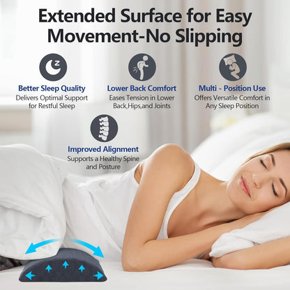 Cozyhealth - 3.15"H*23.6"L - Soft Lumbar Pillow for Sleeping, Memory Foam Back Lumbar Support Cushion for Lower Back Pain Relief Bed Waist Sleep Support Pillow for Side, Back Sleepers (White, Large)