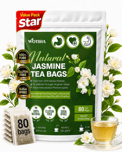 WOTIHA Jasmine Flower Tea Bags, Naturally Caffeine-Free, 80 Count, 160 g