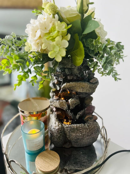 Tolevoit Tabletop Water Fountain with LED Lighting for Indoor Decor and Ambiance Relaxation Soothing Sound Waterfall Indoor Zen Relaxation for Office Home Decorations Growing Plants by Yourself