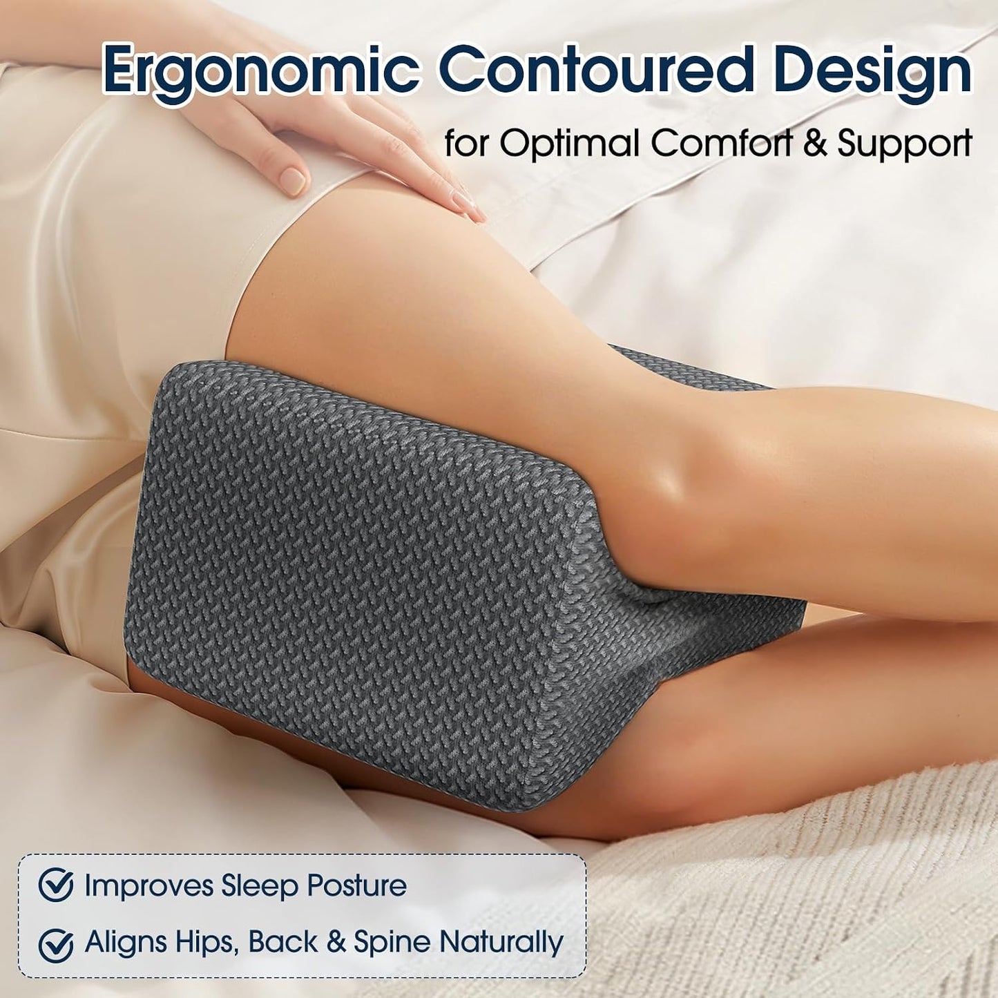 BlissTrends Memory Foam Knee Pillow, Knee Pillow for Side Sleepers, Leg Pillows for Sleeping Blood Circulation, Elevation Pillow for Spine Aligning, Sciatica, Back, Hip, Knee, Ankle Pain, Grey