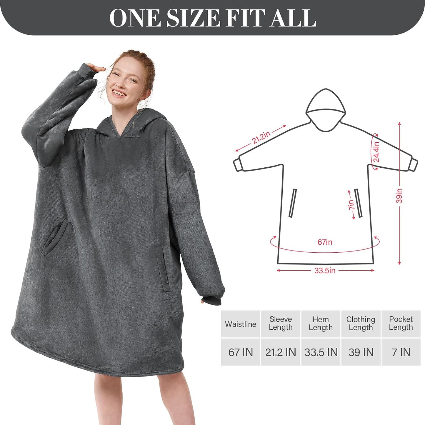 LetsFunny Blanket Hoodie,Oversized Wearable Sherpa Fleece Blanket Sweatshirt,Super Soft Warm Cozy with Giant Pocket,Gifts for Women Men Adults Teenagers, One Size Fits All