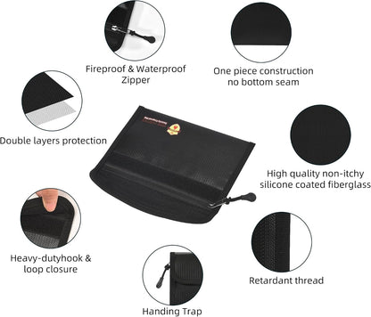 3 Pcs Fireproof Waterproof Document Bag(2000℉), Fire and Water Resistant Safe Zipper Storage Organizer Pouch for A4 A5 Documents Holder, Cash, Passport, Tablet, Laptop, File, Jewelry,(Black)