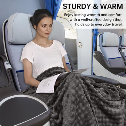 Travel Blanket and Pillow-2-in-1, Ultra-Soft&Compact, One-Piece Airplane Blanket with Hand Luggage Belt and Backpack Clip,Travelers Accessories Gifts, 61x43 Inches (Blue)