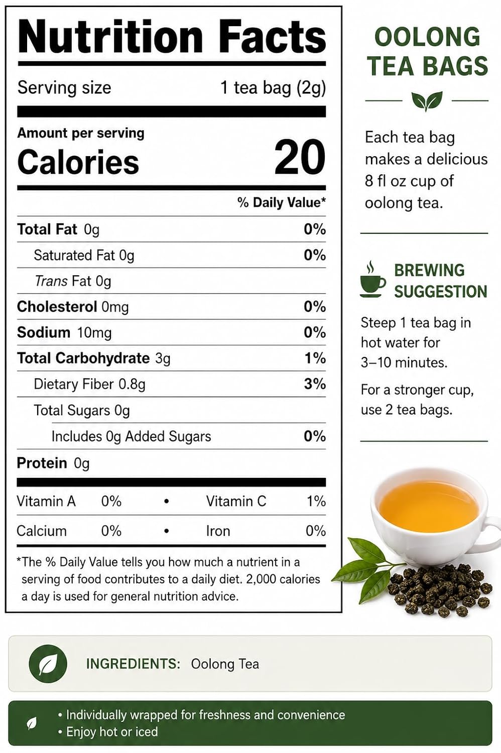 Oolong Tea Bags, Chinese Restaurant Tea, 40 Count