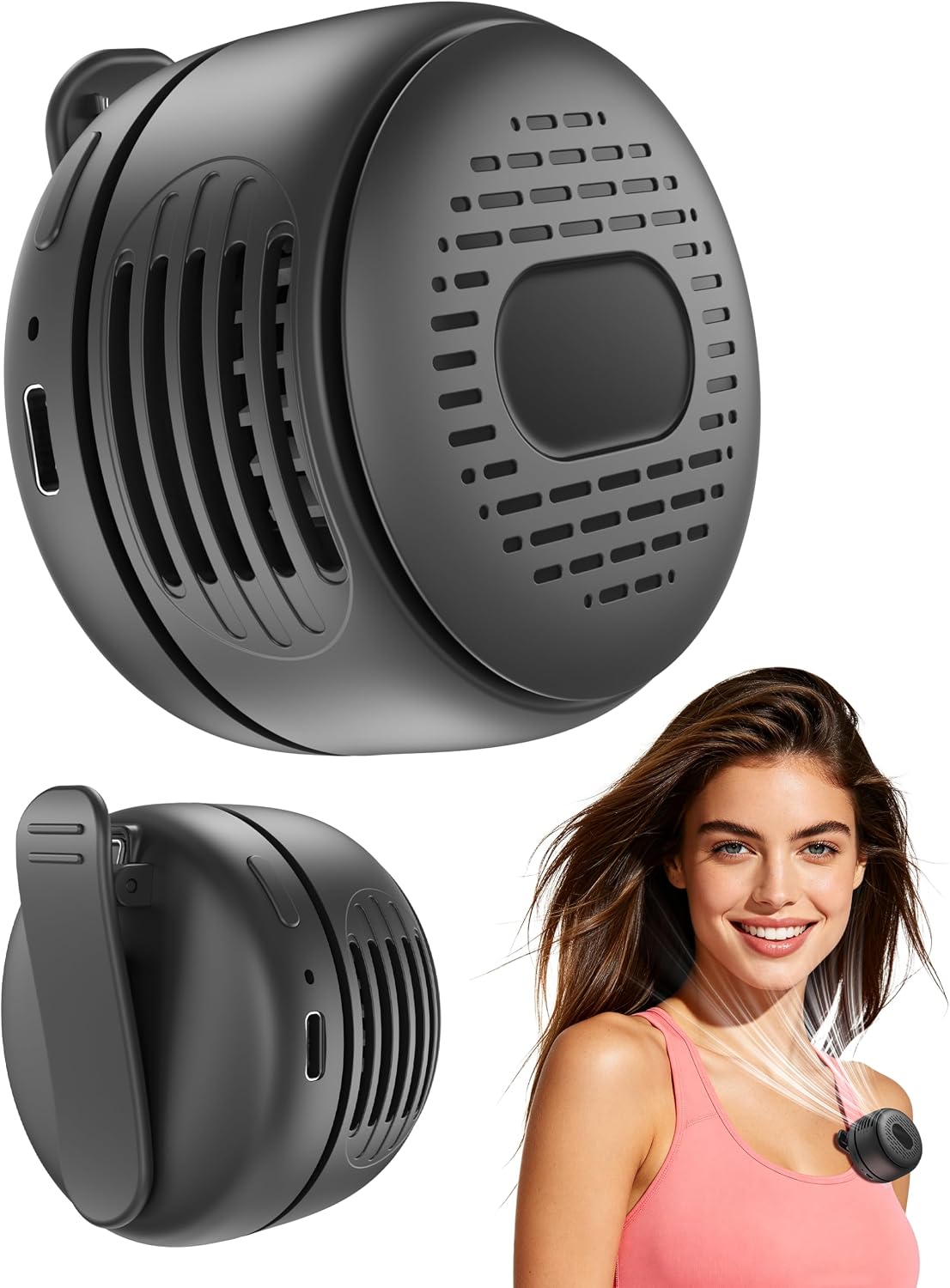 Portable Clip On Mini Fan, Personal Wearable Bladeless Fan with Sturdy Clip for Shirt Waist Bag Strap & Baby Carrier, Lightweight 2.89oz Rechargeable Whirlwind Fans for Work Travel Theme Park Wedding