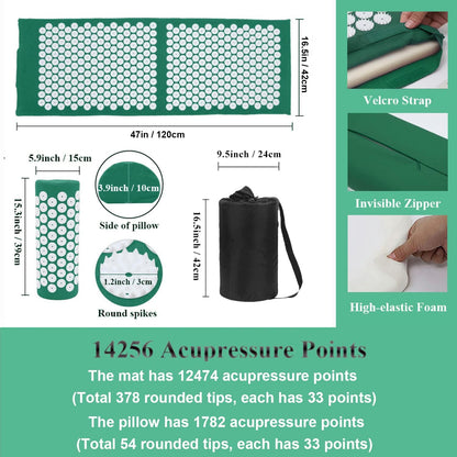 XiaoMaGe Acupressure Mat and Pillow Set with Bag - Extra Long Acupuncture Mat for Neck & Back Pain Relief- Naturally Relaxation Gift for Women - Stress Relief Massage Mat (Black)