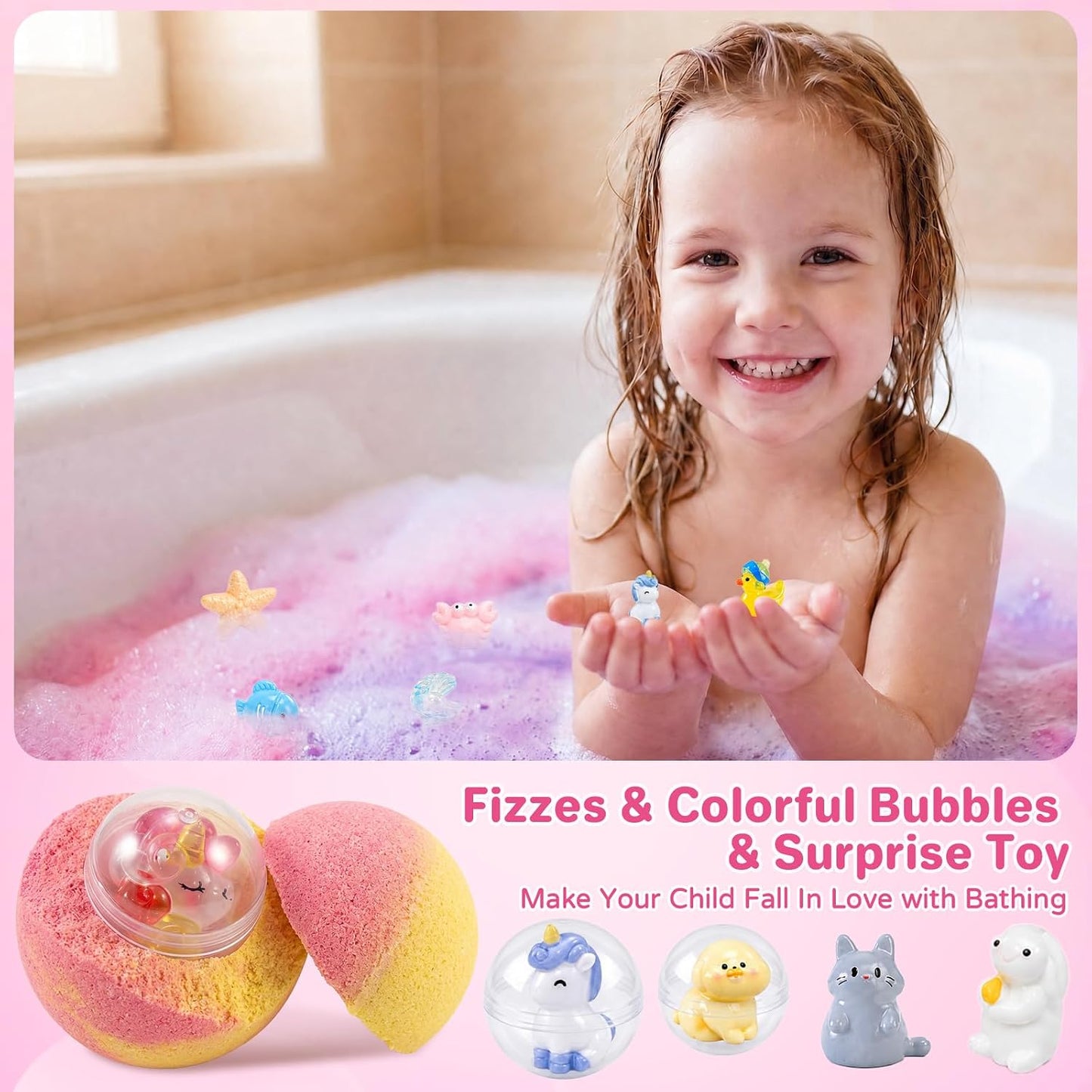 Bath Bombs for Kids with Surprise Inside, 24 Pack Kids Bath Bombs with Toys Inside Gift Set, Kid Bubble Bath Fizzy for Girls Boys with Bath Toys
