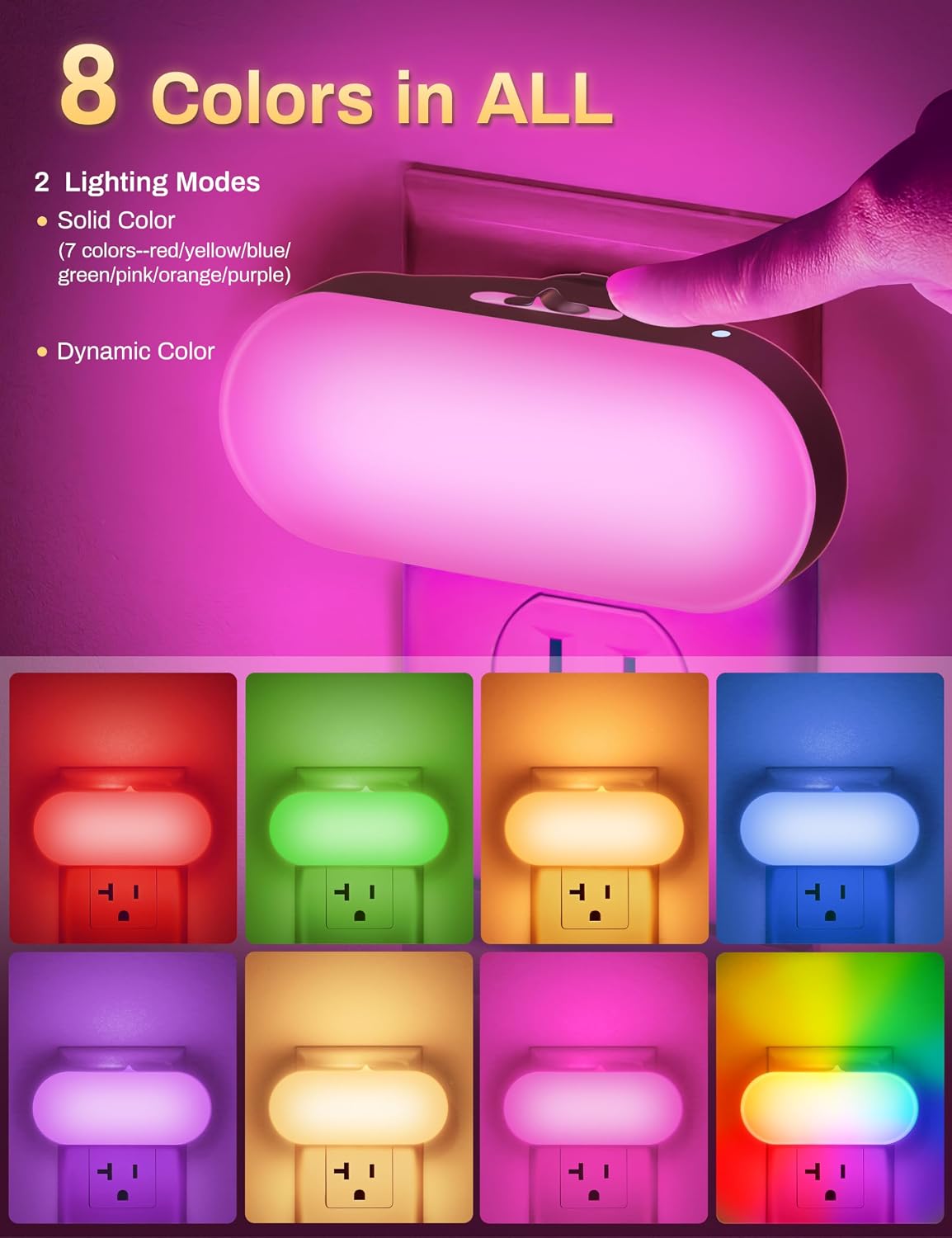 DORESshop Amber Night Light, Auto On/Off, 0-100 LM Adjustable Brightness, Dimmable Plug Into Wall Light Sensor Night Light for Kids Room, Bedroom, Stair Lights, Amber, 1W, 2 Pack