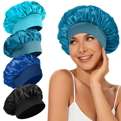 4Pcs Satin Bonnet Silk Bonnet, Hair Bonnet for Sleeping | Elastic Wide Band Silk Sleep Cap, Soft and Breathable, Black Red Purple Gold