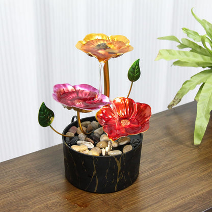 Water Fountain Indoor Waterfall Fountain 3-Tier Tabletop Fountain Lotus Desk Relaxation Home Decor Including Lots of Rocks and Soothing Sound Machine (Green 1)