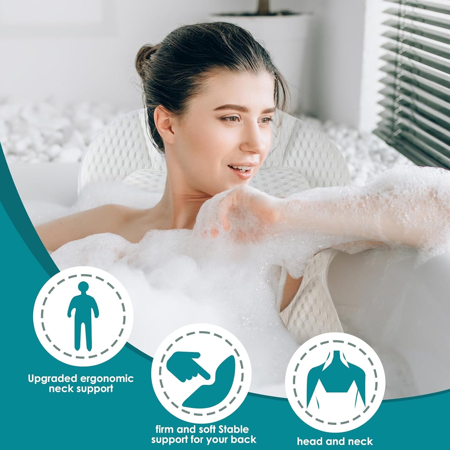 Bath Pillow for Tub,Luxury Bath Pillow for Back,Bathtub Pillow | Bathtub Pillow is Made of Soft 5D Mesh Fabric, Anti Slip Suction Cups, Spa Gifts, Neck And Back Support (Regular Version)