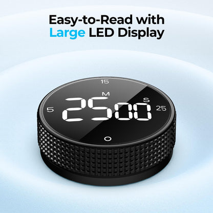 Digital Magnetic Kitchen Timer for Cooking, Large LED Countdown Timer, Rotating Pomodoro Timer, Volume Adjustable, 5/15/25 Min Presets for Kitchen, Baking Grilling Studying