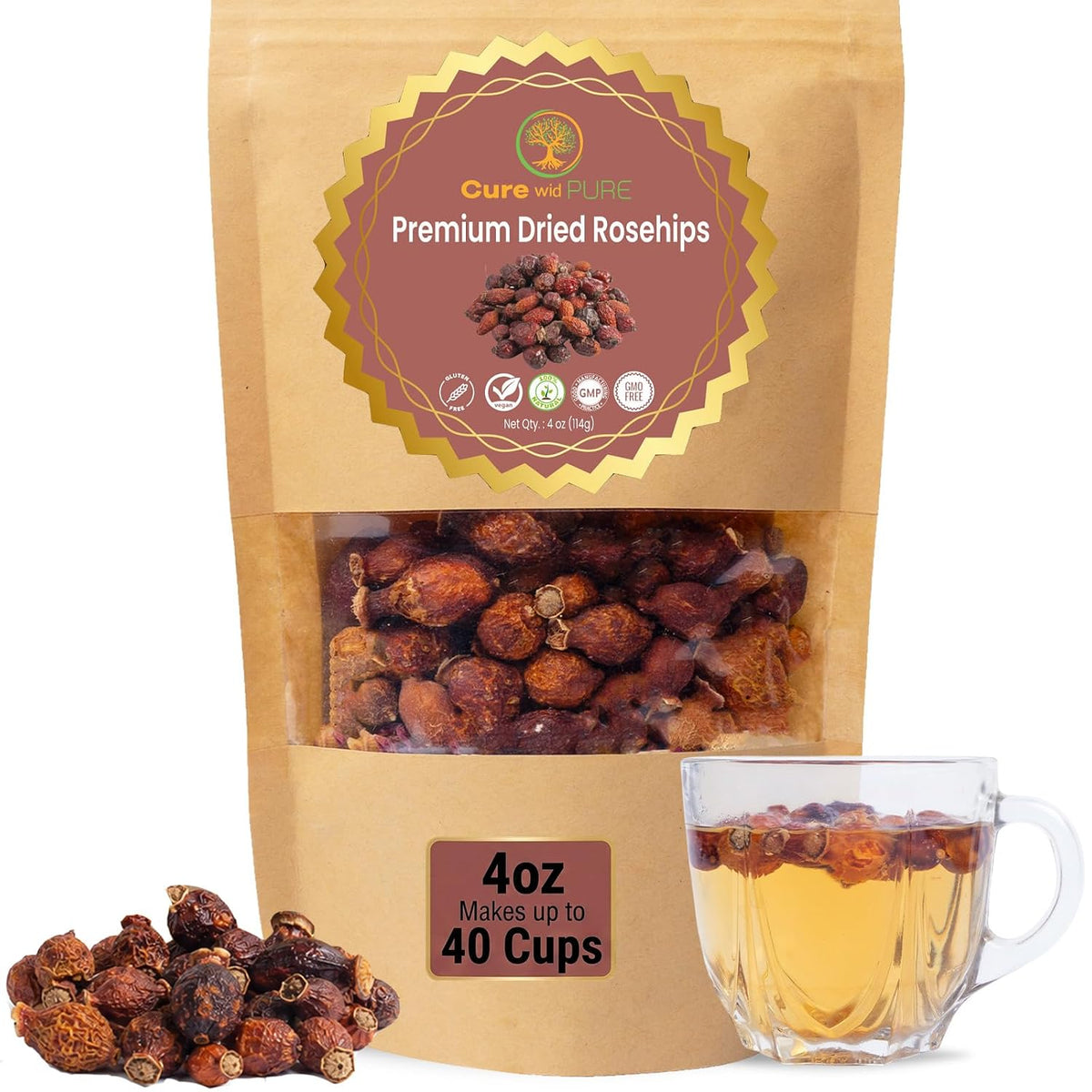 Cure wid Pure Dried Rose Hips 4oz RoseHip Tea Rich in Vitamin C