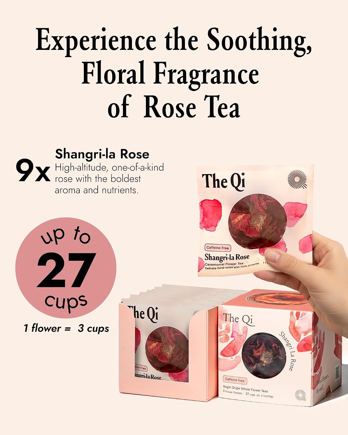 The-Qi Shangri-La Rose Blooming Flower Tea - 9 Whole Flowers, Makes 27 Cups