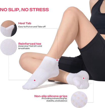 COOLMATE Pilates Socks with Grips for Women, Yoga Socks, Crew Non Slip Women for Barre, Pilates Gifts for Women - Colors B