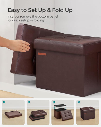 SONGMICS Small Folding Storage Ottoman, Foot Rest Stool, Cube Footrest, Synthetic Leather, 12.2 x 16.1 x 12.2 Inches, 286 lb Capacity, for Living Room, Bedroom, Dorm, Ink Black ULSF100B01
