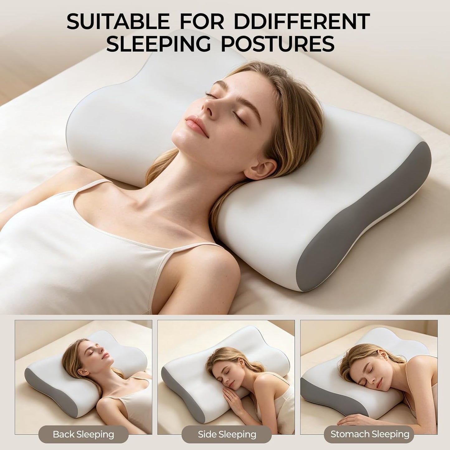 Cervical Neck Pillow for Pain Relief, Contour Memory Foam Pillows for Sleeping, Ergonomic Pillow Orthopedic Cooling Pillow Bed Pillow Neck Support for Side Back Stomach Sleepers(White&Blue)