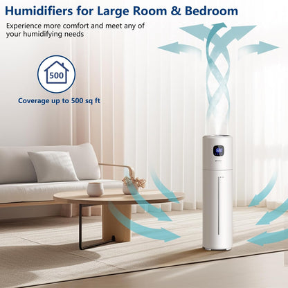 Akeshan Large Humidifier for Bedroom, 9L/2.5Gal Ultrasonic Cool Mist, Top Fill Easy Clean with 350ML/H Large Mist Speed, Quiet, Suitable for Kids Room Plant Yoga Office Study Living Room (White S)