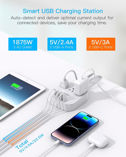 One Beat Power Strip with USB C, 3 Outlets 4 USB Ports (22.5W/4.5A), 6ft