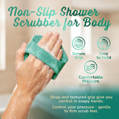 SILKLE Silicone Body Scrubber – Gentle Exfoliating Shower Scrubber for Body & Bath, Silicone Shower Brush & Loofah Alternative – Non-Slip Silicone Body Brush, Quick Dry, Hygienic - Pink