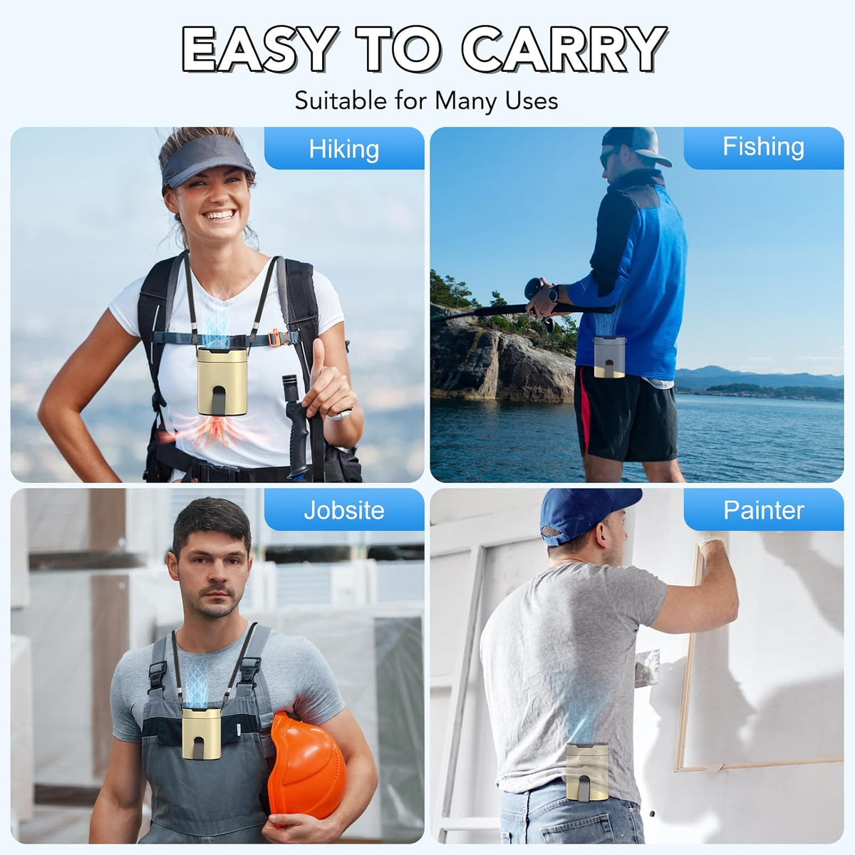 Portable Waist Fan, Rechargeable 3000mAh Battery, 25H Runtime, 6600RPM Turbo Dual Clip, 4 Speeds Adjustable, Belt Fans for Hiking, Riding, Fishing, Hands-Free Hanging Fan Gifts for Worker