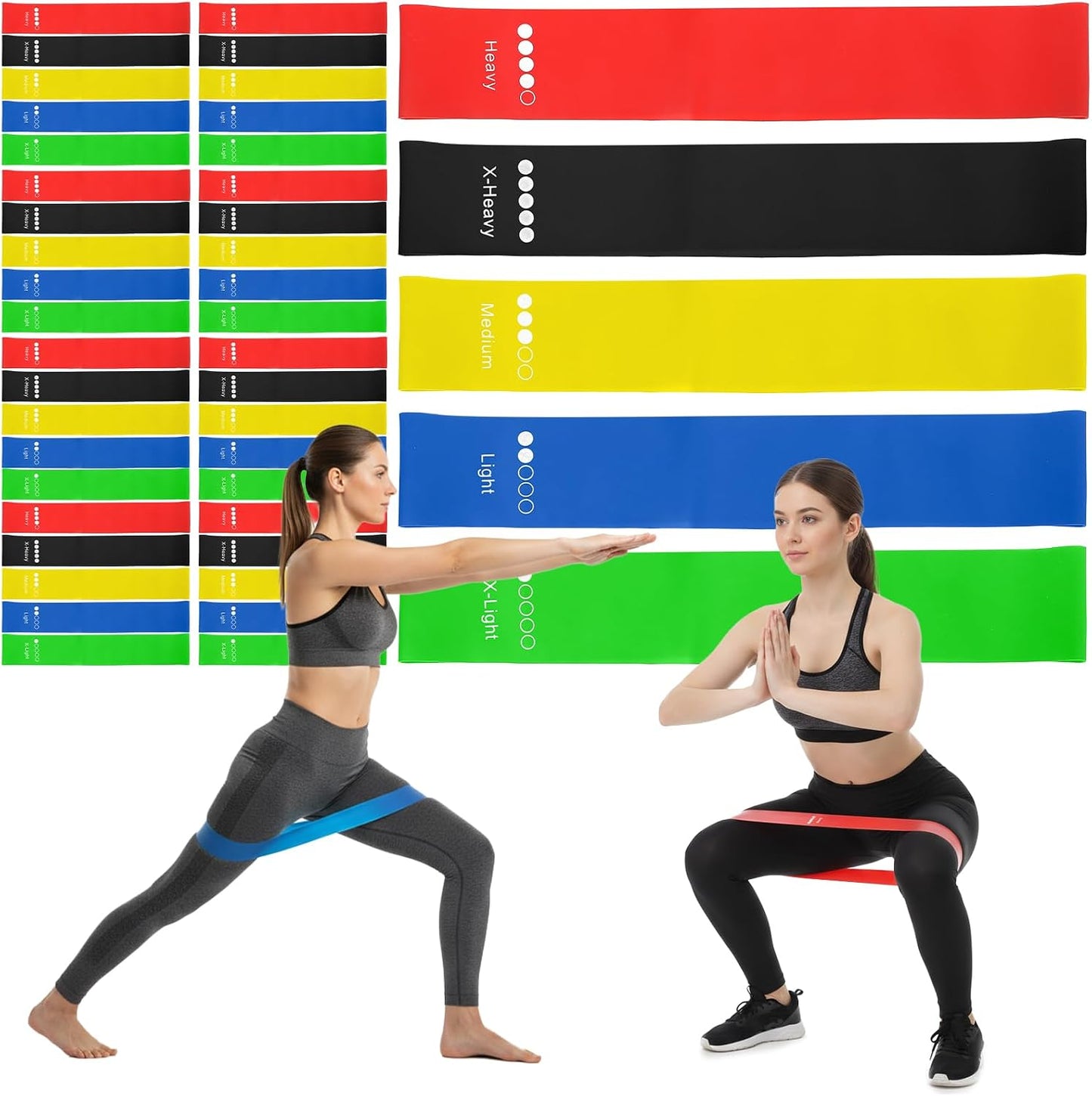 40 Pcs Resistance Bands Bulk, Loop Exercise Bands Set for Gym Members Sports Class Students Gift, 5 Pieces Each Set with Storage Bag, Fitness Bands for Outdoor Home Gym Yoga Pilates