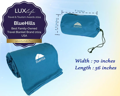 BlueHills Travel Blanket Pillow Compact Lightweight Pocket Size Airplane Traveling Essential Flight Trip Throw in Bag Portable Case Plane Accessory Gray L01