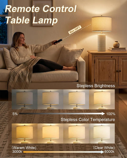 PoKat 23" Modern Ceramic Table Lamp Set of 2 for Living Room White Desk Lamps for Bedroom Farmhouse Bedside Nightstand Lamp House Warming Gifts New Home Decor End Table Lamps Gifts for Women Mom Beige