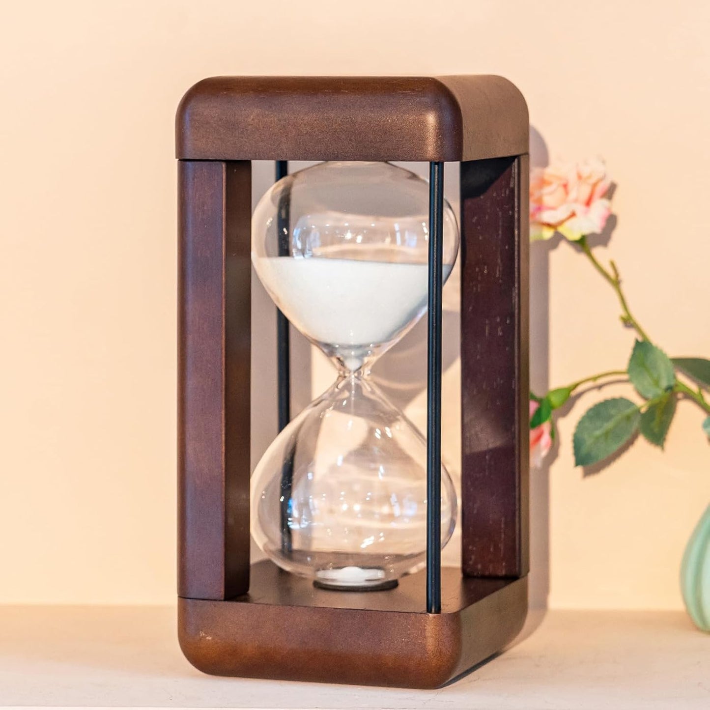 Large Premium Walnut Hourglass,60 Minutes Sand Timers,Hour Glass with Sand Timer for Gift,Hourglass Decor for Home, Desk,Office, Wedding Decor(Black)