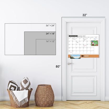 ARCOBIS Dry Erase Calendar with Cork Board for Wall, 24"x 18" Magnetic Calendar Whiteboard with Black Frame, Monthly Combination Board for School, Home, Office