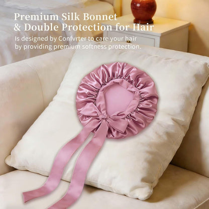 Silk Bonnet Satin Bonnet for Sleeping Large Bonnets with Tie Band Hair Wrap with Adjustable Straps Hair Cap for Women Curly Black