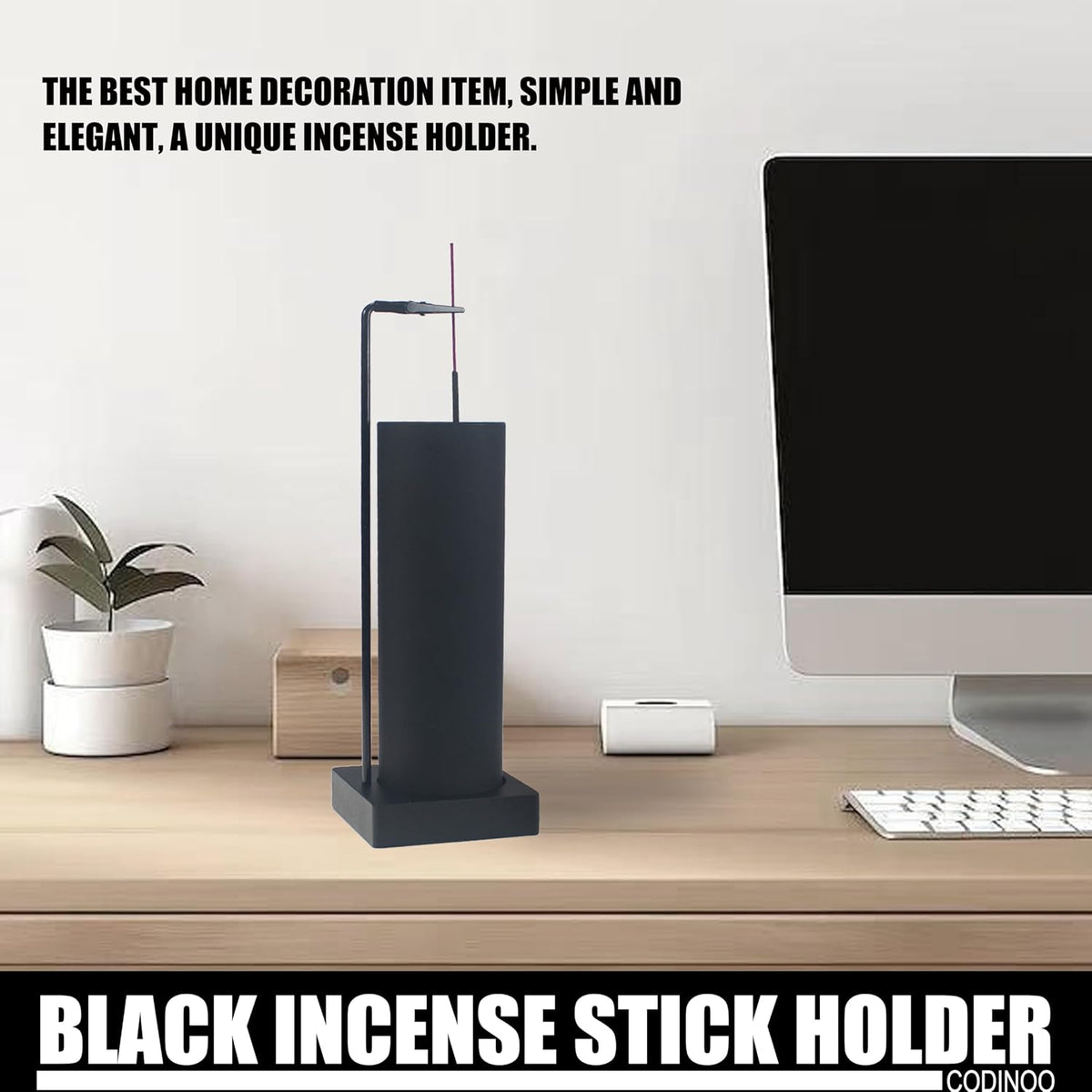Incense Holder for Sticks,Incense Burner Holder,Modern Incense Holder for Stick with Glass Ash Catcher,Insence-Stick Holder [Anti-Ash Flying] for Yoga Spa (Upside Down Full Black)